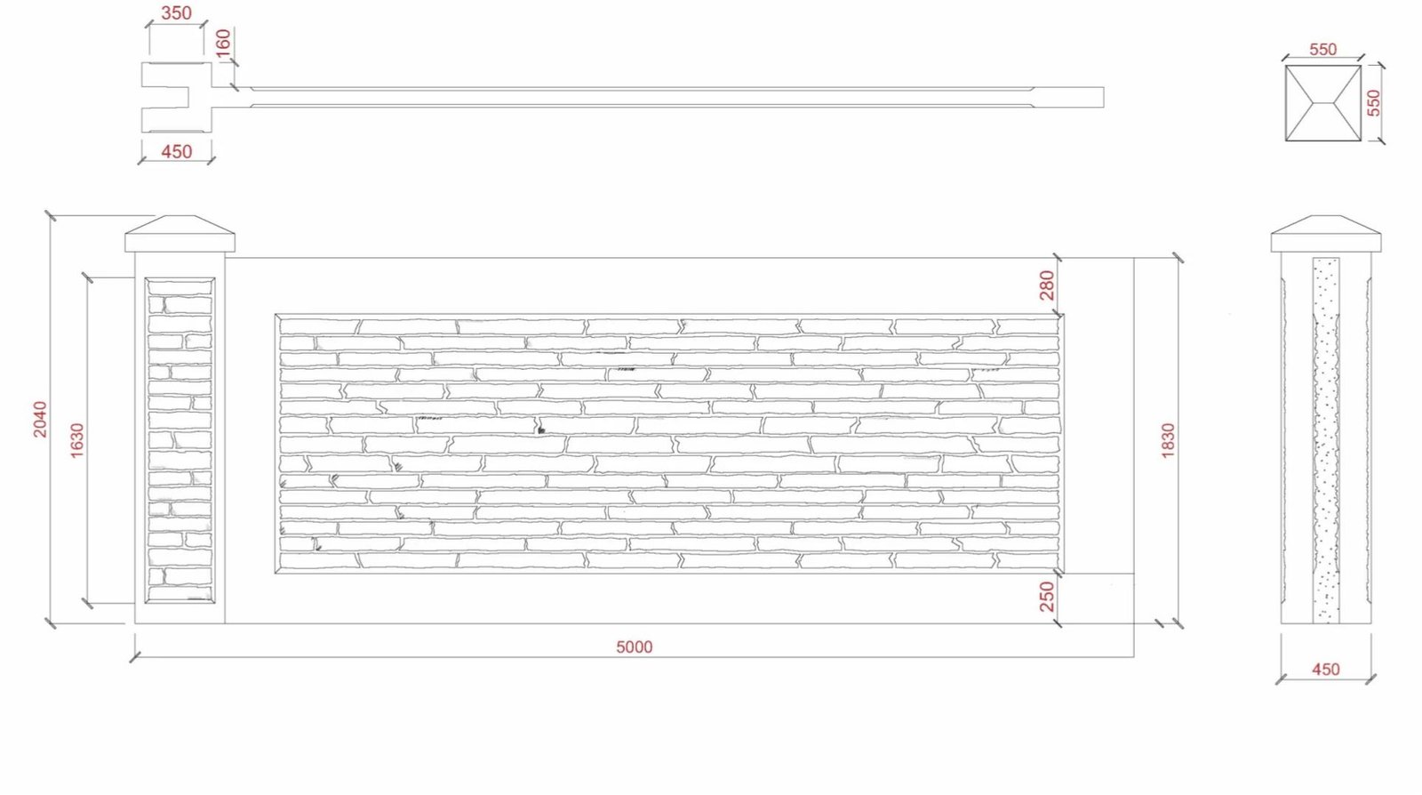 5 Inch Precast Wall Technical Drawing